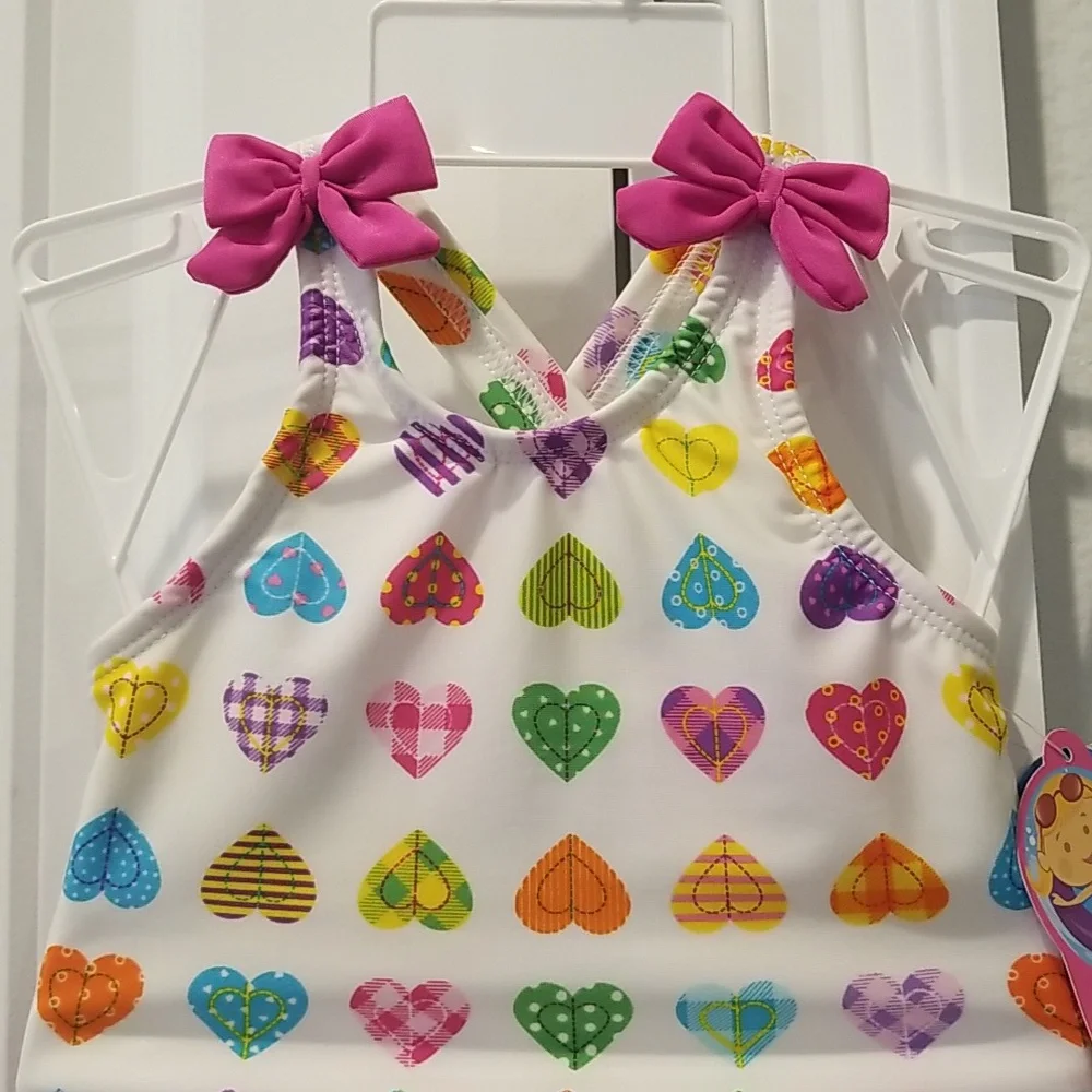 SPF 50 One Piece Baby Buns Swimsuit 18M Baby Girl Toddler Rainbow Ruffles Bows